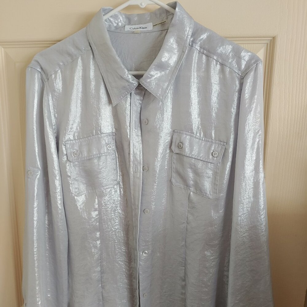 Silver Shimmer button down blouse